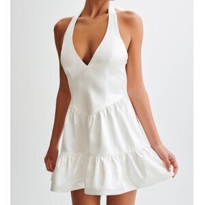 Meshki Holly Satin Structured Halter Mini Dress - Size Small